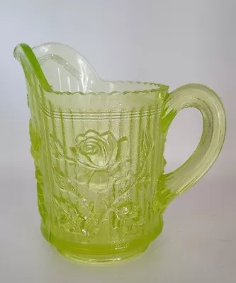 Buy Imperial Vaseline Glass Rose Pattern Creamer Pitcher 5.5  American Beauty Roses • 37£