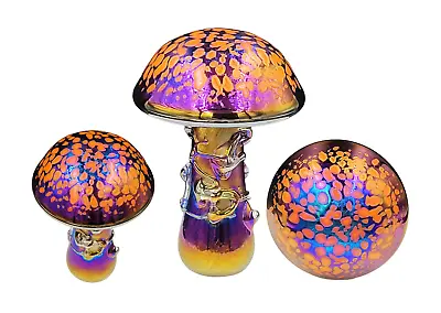Buy Neo Art Glass Handmade Orange Iridescent Mushroom Paperweight Ornament Glassware • 29.99£