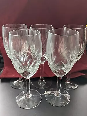 Buy 5x Vintage Cut Glass Crystal Wine Glasses, Good Condition, Unbranded • 19.99£