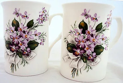 Buy Sweet Violets Mugs Set 2 Fine Bone Purple Violets Castle Cups Hand Decorated UK • 14.90£