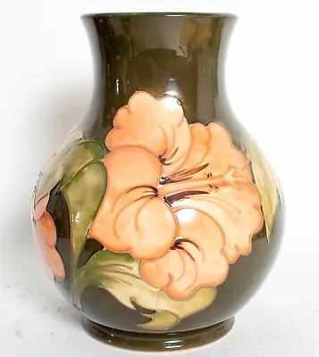 Buy Stunning Moorcroft 'Hibiscus' On Green Elegant Vase Made In England! • 395£