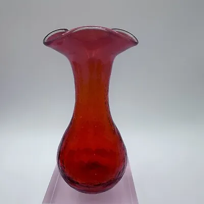 Buy Pilgrim Hand Blown Crackle Glass Ruffled Top Vintage Vase • 26.94£