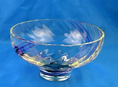 Buy Large Vintage Caithness Glass Bowl. Rainbow Twist / Swirl / Stripe. Fluted. • 18£