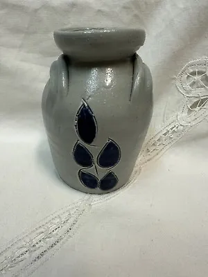 Buy Williamsburg Pottery Salt Glaze Marked Cobalt Blue Gray Leaves Vase • 19.30£