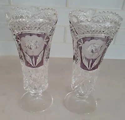 Buy Lot Of (2) Vintage Anna Hutte Lead Crystal Cut Glass Vase 1960s Antique Look New • 56.05£