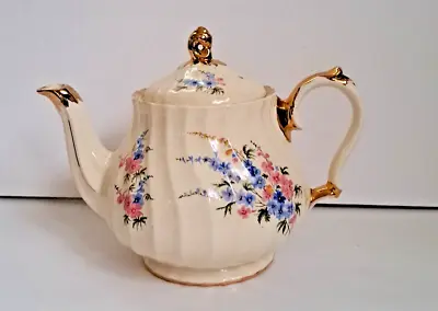 Buy Sadler Teapot White Swirl W Blue Pink Cottage Flowers Gold Trim England Pre-own • 37.39£