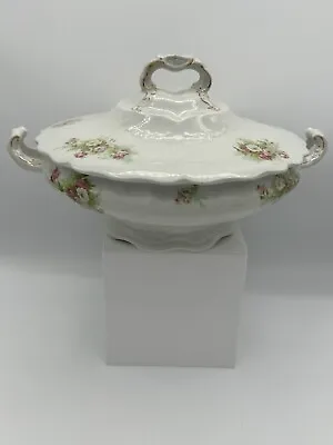 Buy 1800s John Maddock And Sons Royal Vitreous Pink Floral Lidded Round Serving Dish • 23.97£