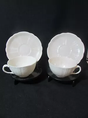 Buy Pair Of Belleek First Period Eggshell China Cups & Saucers C.1863-83 • 95£