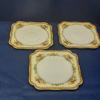 Buy Antique 1920's Crown Ducal China England  Tulip Set/3 Square Saucers/Bread Plate • 20.86£
