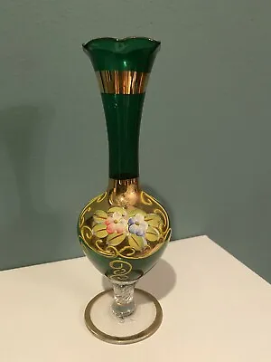 Buy Vintage Green Bohemian Crystal Czechoslovakia Bud Vase, Gold Gilding, Flowers • 17.09£