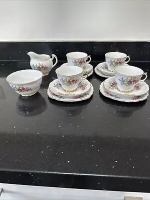 Buy Vintage Crown Regent Bone China 4 Cups Saucers Plates Tea Set For 4 Gold Floral • 12.99£