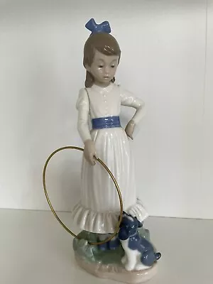 Buy Nao By Lladro My Dog Does Tricks Girl With Hoop & Dog Figurine Z246 • 20£