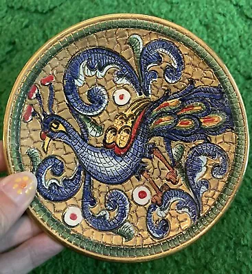 Buy RARE VTG Porcelain Mosaic 5” Decorative Peacock Plate From Taormina, ITALY • 14.15£