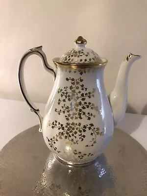 Buy Vintage Rare New Chelsea Staffs Porcelain Coffee Pot - White & Gold Leaf Pattern • 49.80£