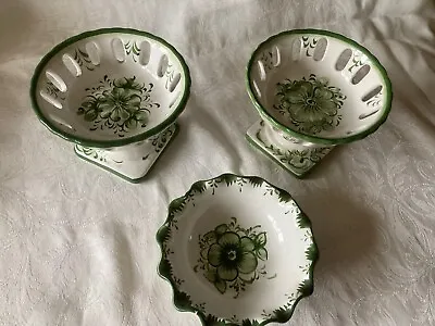 Buy Vintage Vestal Pottery From Portugal. Three Green Items • 10£