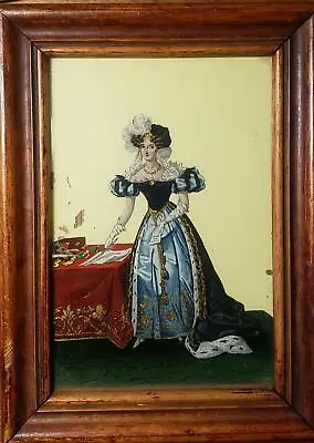 Buy Antique French Reverse Painting On Glass Of Elegant Noblewoman Ca.1866 • 332.06£