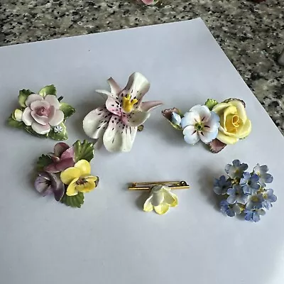 Buy Adderley And Aynsley + Others Bone China Flower Brooches • 6£