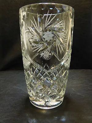 Buy Heavy Crystal Glass Etched & Cut Glass Vase 18cms High Ref 2610B • 12£