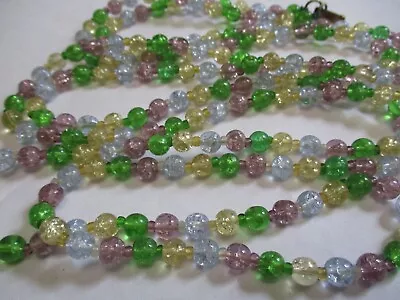 Buy Antique 59 Inch LONG Purple  Blue Yellow Green CRACKLE GLASS Beaded Necklace • 7.87£