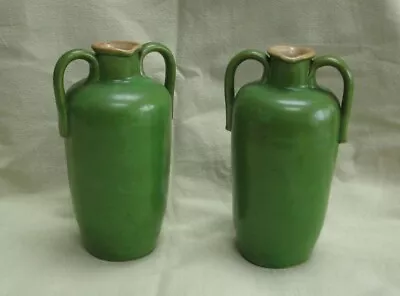 Buy 2 X Vintage Deco Royal Doulton Double Handled Pottery Jug Vase Green C 1922-27 • 70£
