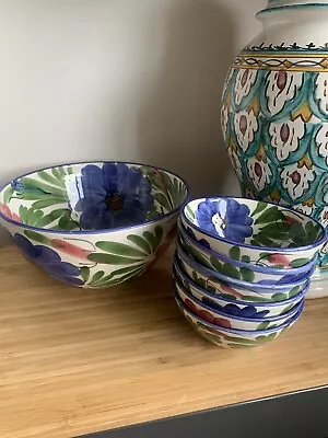Buy Pintado Spanish Pottery Bowls Hand Painted A Mano Flowers Vintage Ceramic Set • 31.50£