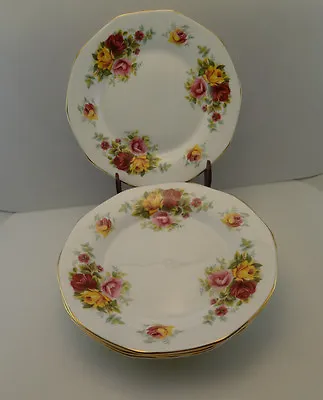 Buy 5 VINTAGE QUEEN's FINE BONE CHINA  ROSINA  PINK, RED AND YELLOW ROSES  • 23.71£