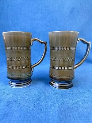 Buy PAIR - 2 WADE IRISH PORCELAIN Tall Vintage Half Pint Tankard Mugs Shamrock • 38£