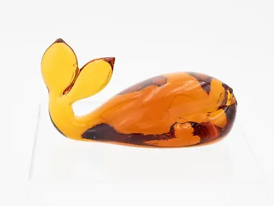 Buy Vintage MCM Hand Blown Pilgrim Amber Art Glass Whale Figurine • 17.37£