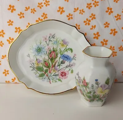 Buy Vintage Aynsley 'Wild Tudor' Fine Bone China Floral Small Vase And Trinket Tray • 8£