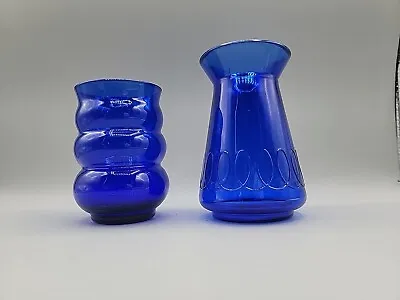 Buy Vintage Cobalt Blue Glass Set Of 2 Small Vases Double Beehive And Loop • 17.07£