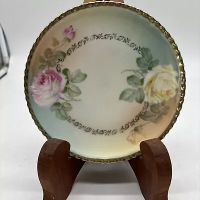 Buy Antique Bavarian Roses 6.25” Plate Gold Trim Beautiful Condition • 10.84£