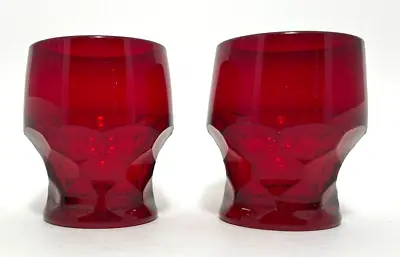 Buy Viking Glassware Ruby Red Honeycomb MCM VTG 8 Oz Glass Tumbler Set Of 2 • 35.94£
