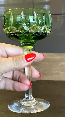 Buy Bohemian Crystal Cut To Clear Emerald Green Hock Glass • 26£