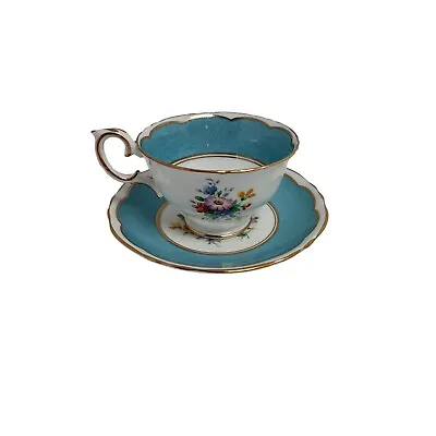 Buy Vtg Crown Staffordshire Bouquet Sky Blue Trim Fine Bone China Tea Cup & Saucer • 16.53£
