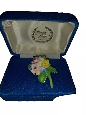 Buy Vintage Porcelain China Flower Brooch Royal Albert With Original Box • 7£