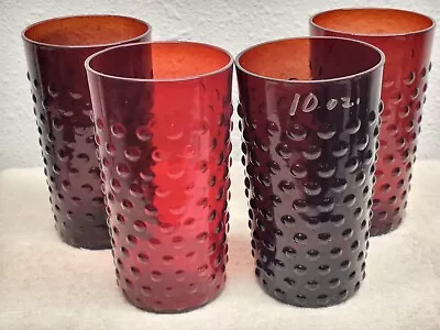 Buy Vintage RED BUBBLE GLASS 10 Oz. DRINKING GLASSES TUMBLERS Set Of 4 • 18.21£