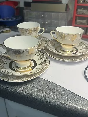 Buy Ashley Bone China With 24kt Gold Trio Cup And Saucer X 3  • 10£