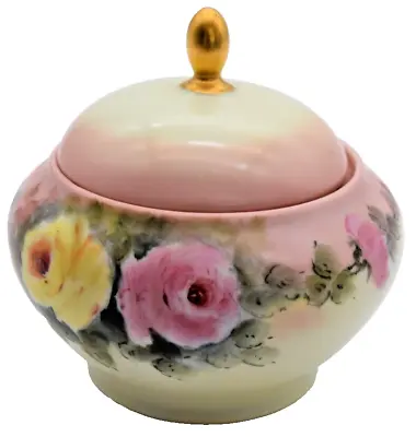 Buy Vintage Hand Painted Yellow & Pink Rose Lidded Jar By Thomas Made In Bavaria • 12.08£