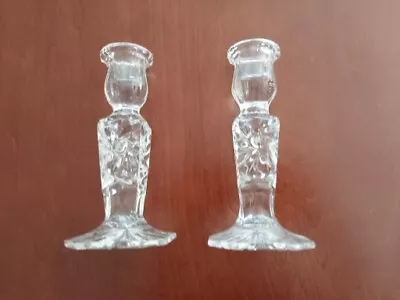Buy Pair Of Vintage Glass Crystal Candlesticks Decorative Etched And Cut • 12.95£