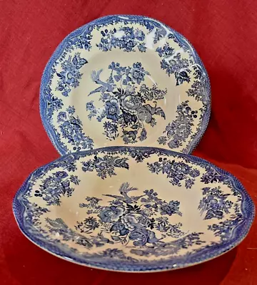 Buy 2 X Enoch Wedgwood 'Asiatic Pheasants' Blue 22.5cm Rimmed Soup Bowls Mint/Exc • 20.99£