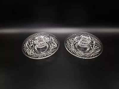 Buy Pair Vintage Clear Pressed Glass Dinner Taper Candle Holders (2) • 5.50£