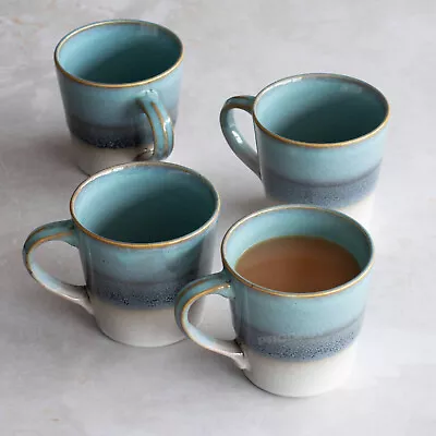 Buy Set Of 4 Grey & Blue Fade Coffee Mugs 400ml Stoneware Reactive Glazed Tea Cups • 32£