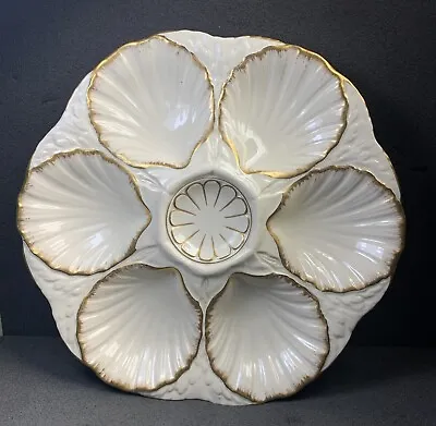 Buy Sarreguemines Oyster Plate, French Faience, Ivory, Gilded, Antique, Beautiful! • 96.30£