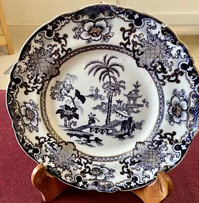 Buy Antique Shapoo Flow Blue/Black Willow Plate.  1895-1910 • 12£
