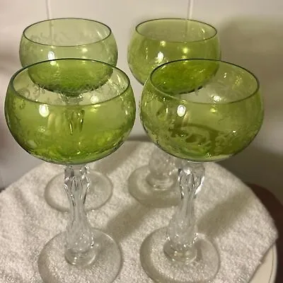 Buy Antique French Glassware, Set Of 4 St Louis Light Green Crystal Short Wine Hocks • 403.05£