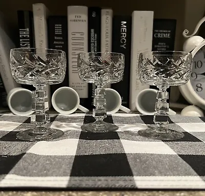 Buy Vintage Antique Small Etched MCM Crystal  Cocktail Glass Set Of 3 (X) • 23.14£