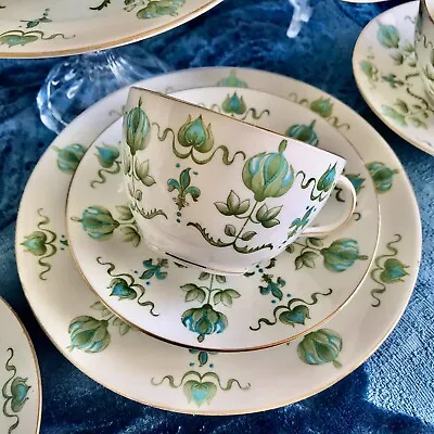 Buy PARAGON Star Bone China Art Nouveau Tea Cup Saucer And Plate Trio Blue Green • 19.99£
