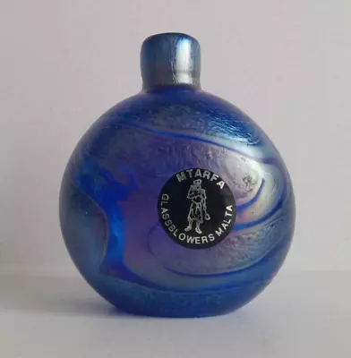 Buy Vintage Mtarfa Labelled Iridescent Blue Maltese Art Glass Perfume Scent Bottle • 29.99£