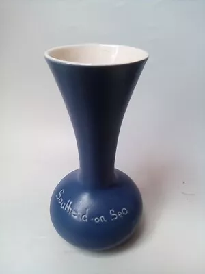 Buy Southend On Sea  Devonmoor  Pottery Vintage VASE   Blue White  Glaze 22.5 Cm • 7£