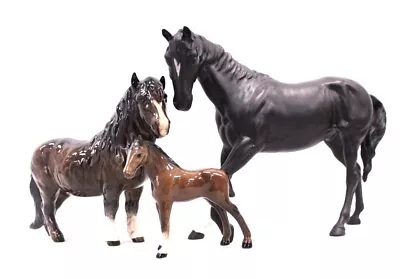 Buy 3 X BESWICK Porcelain HORSES Inc BLACK BEAUTY & 2 Pony Figures - N30 • 9.99£